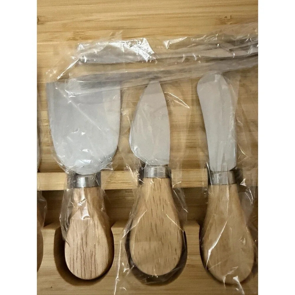 Correct Health Bamboo Charcuterie Cheese Board Set 6 Knives Round 12”